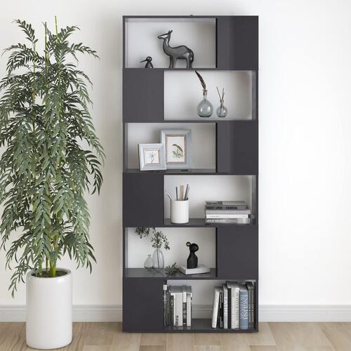 Bogreol/rumdeler 80x24x186 cm konstrueret træ grå højglans