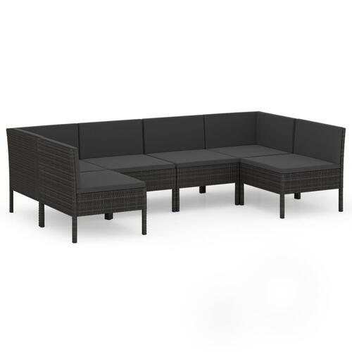 Loungesæt til haven 6 dele med hynder polyrattan sort