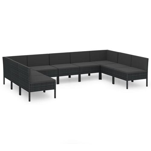 Loungesæt til haven 9 dele med hynder polyrattan sort