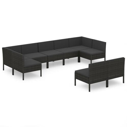 Loungesæt til haven 9 dele med hynder polyrattan sort