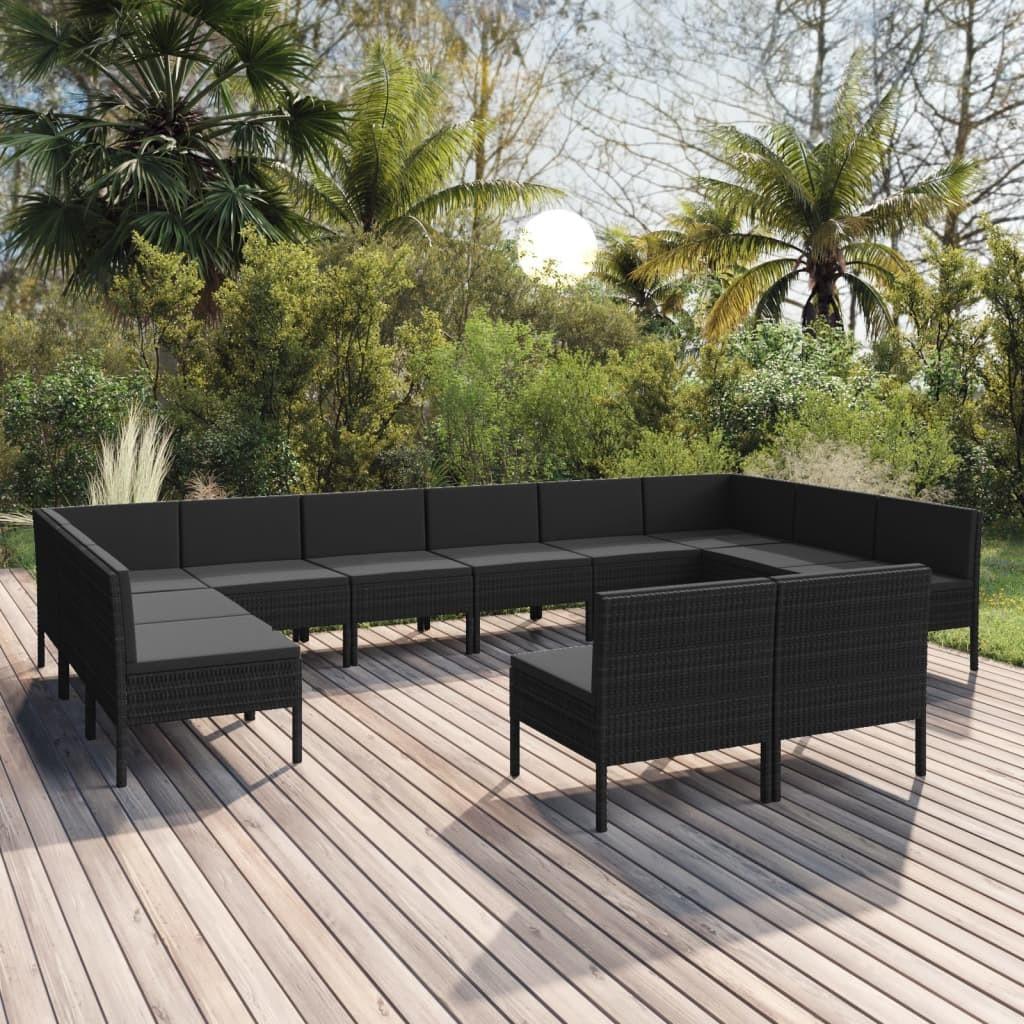 Loungesæt til haven 12 dele med hynder polyrattan sort