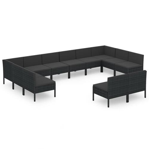 Loungesæt til haven 12 dele med hynder polyrattan sort