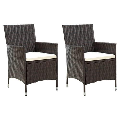 Havestole med hynder 2 stk. polyrattan brun