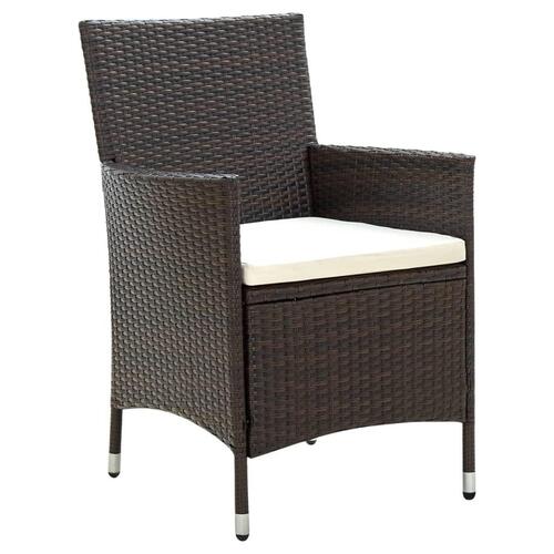 Havestole med hynder 2 stk. polyrattan brun