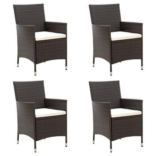 Havestole med hynder 4 stk. polyrattan brun