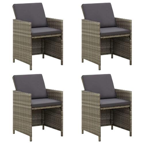 Havestole med hynder 4 stk. polyrattan grå