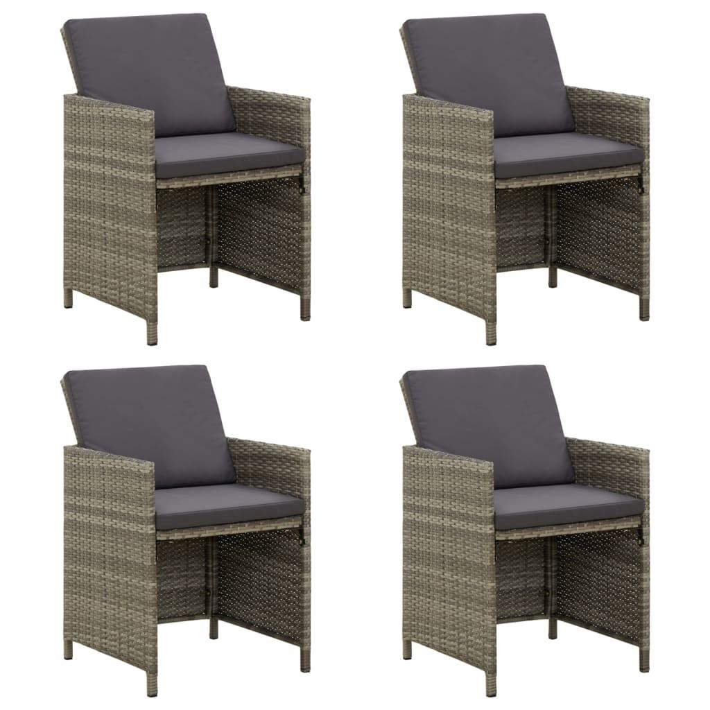 Havestole med hynder 4 stk. polyrattan grå
