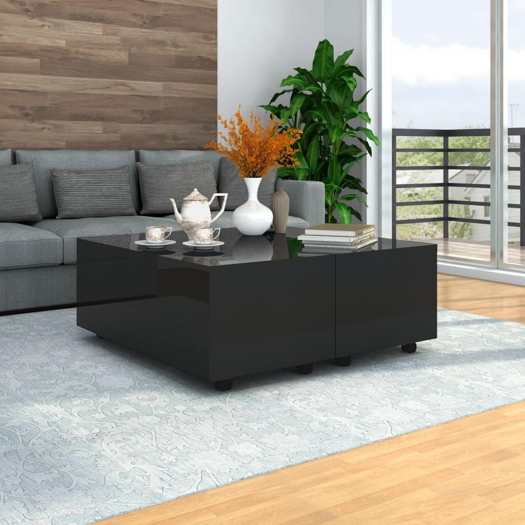 Sofabord 100x100x35 cm sort højglans