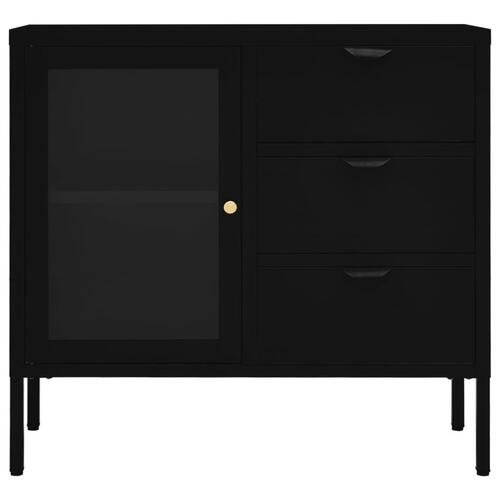 Skænk 75x35x70 cm stål og hærdet glas sort