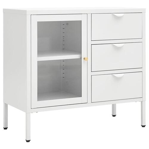 Skænk 75x35x70 cm stål og hærdet glas hvid