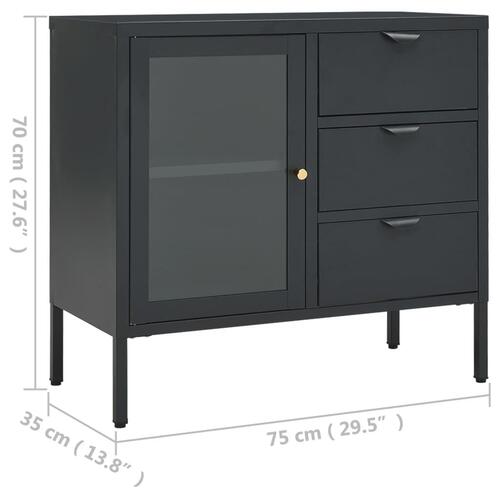 Skænk 75x35x70 cm stål og hærdet glas antracitgrå