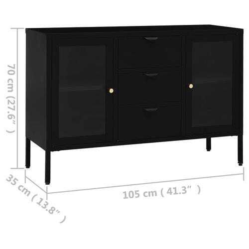 Skænk 105x35x70 cm stål og glas sort