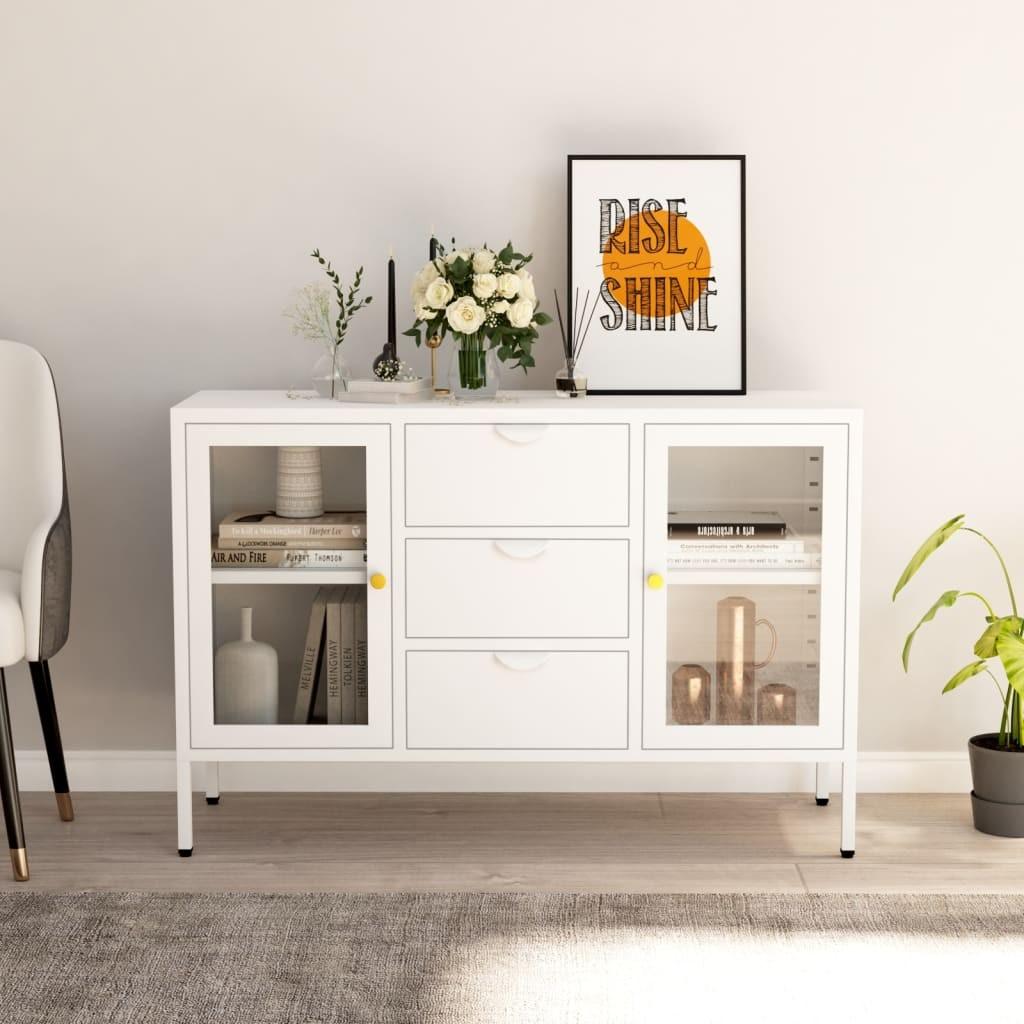 Skænk 105x35x70 cm stål og glas hvid