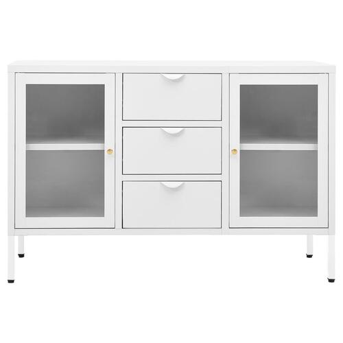 Skænk 105x35x70 cm stål og glas hvid