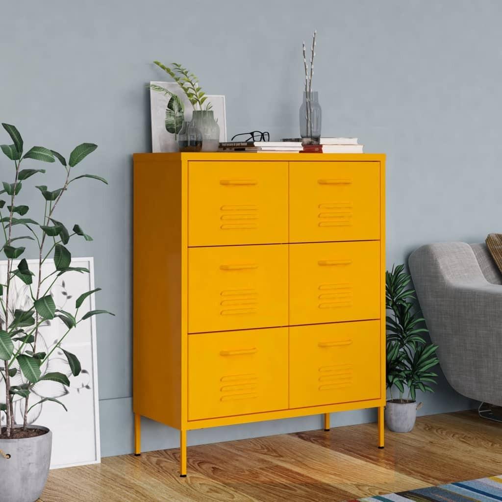 Kommode 80x35x101,5 cm stål sennepsgul