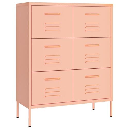 Kommode 80x35x101,5 cm stål lyserød