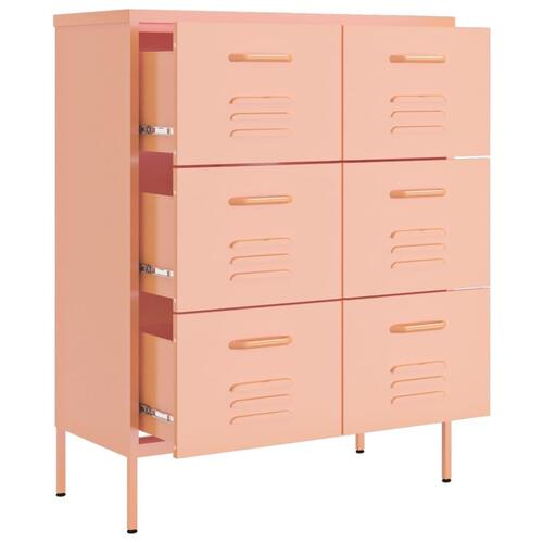 Kommode 80x35x101,5 cm stål lyserød