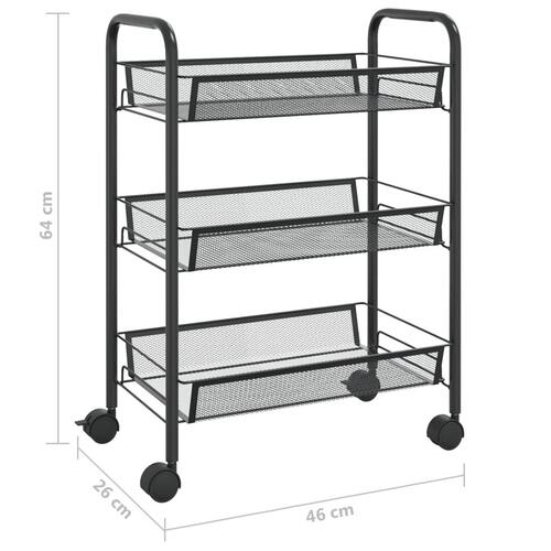 Køkkenvogn med 3 hylder 46x26x64 cm jern sort