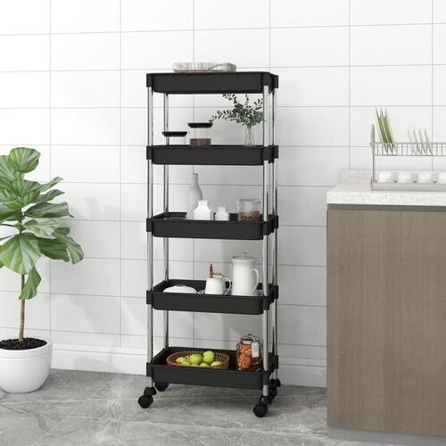 Køkkenvogn med 5 hylder 42x29x128 cm jern og ABS sort