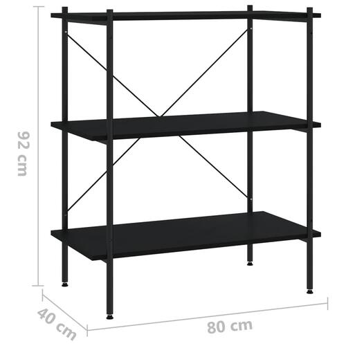 Reol med 3 hylder 80x40x92 cm sort