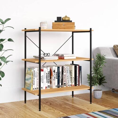 Reol med 3 hylder 80x40x92 cm sort og egetræsfarvet