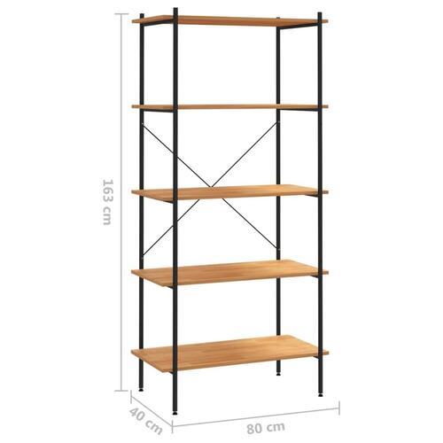Reol med 5 hylder 80x40x163 cm sort og egetræsfarvet