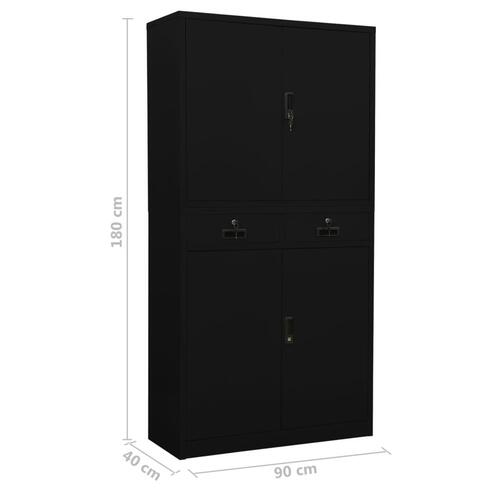 Kontorskab 90x40x180 cm stål sort