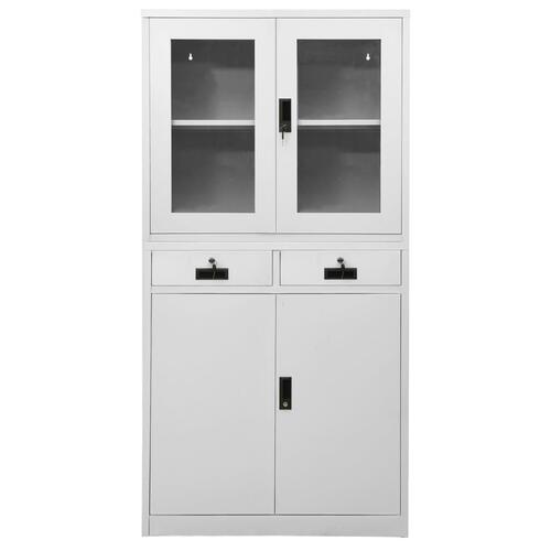 Kontorskab 90x40x180 cm stål og hærdet glas lysegrå
