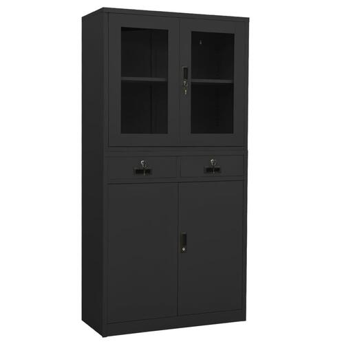 Kontorskab 90x40x180 cm stål og hærdet glas antracitgrå
