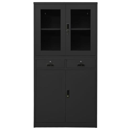 Kontorskab 90x40x180 cm stål og hærdet glas antracitgrå
