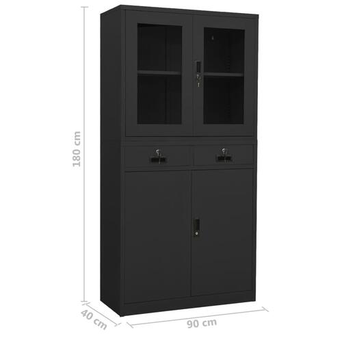 Kontorskab 90x40x180 cm stål og hærdet glas antracitgrå