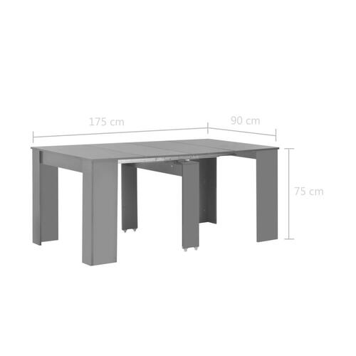 Udvideligt spisebord 175 x 90 x 75 cm grå højglans