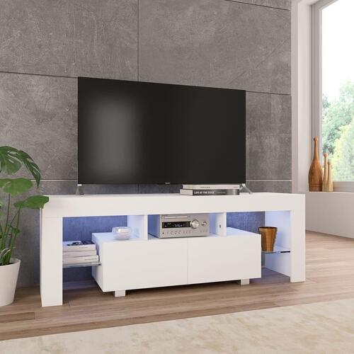 Tv-skab med LED-lys 130x35x45 cm hvid højglans
