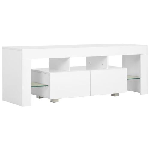 Tv-skab med LED-lys 130x35x45 cm hvid højglans