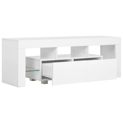 Tv-skab med LED-lys 130x35x45 cm hvid højglans