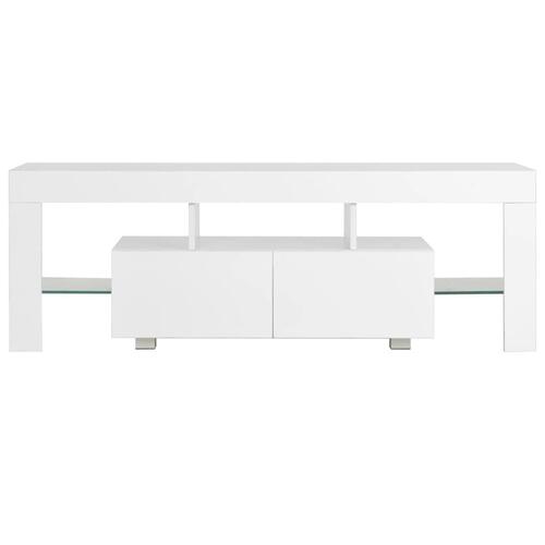 Tv-skab med LED-lys 130x35x45 cm hvid højglans