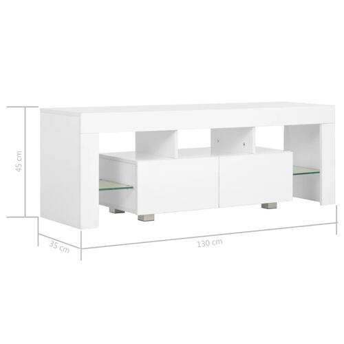 Tv-skab med LED-lys 130x35x45 cm hvid højglans