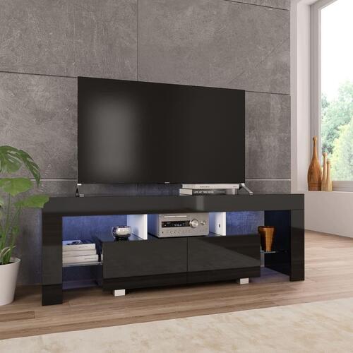 Tv-skab med LED-lys 130x35x45 cm sort højglans