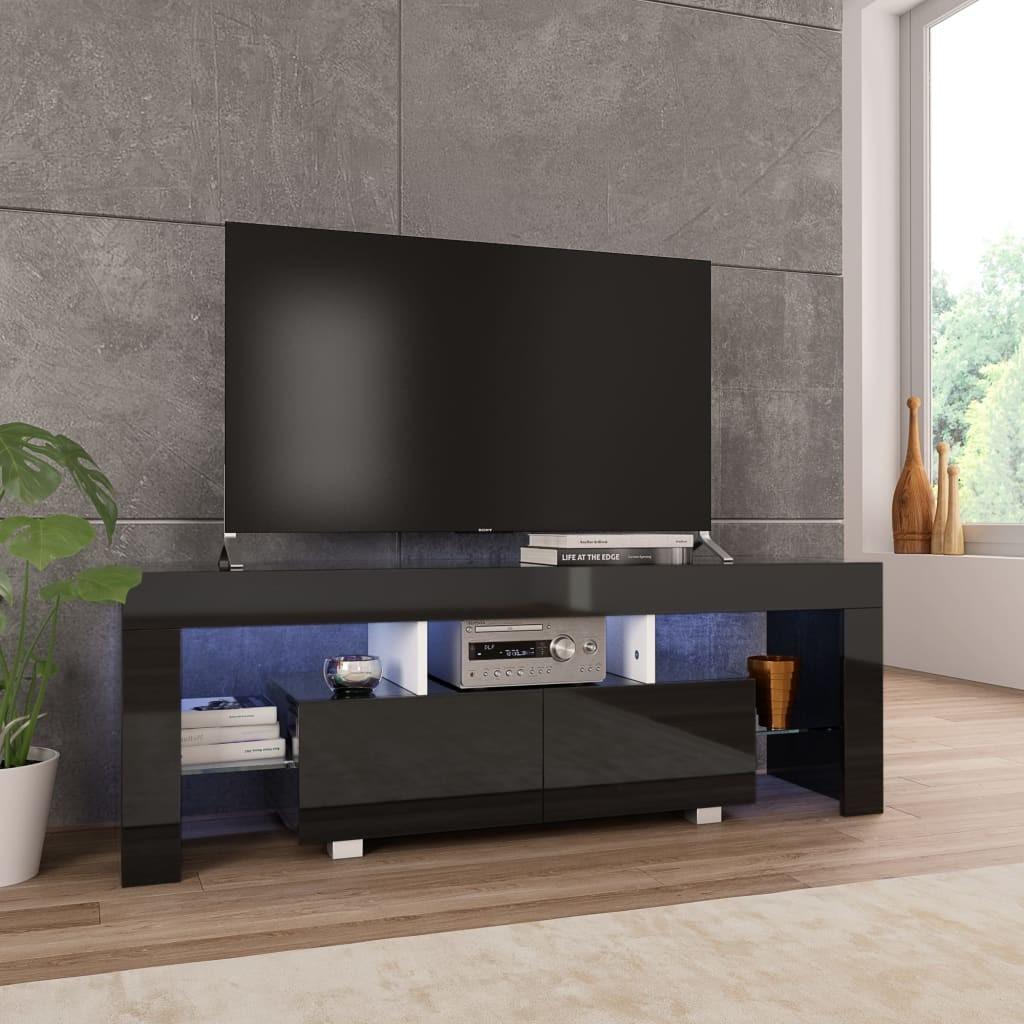 Tv-skab med LED-lys 130x35x45 cm sort højglans
