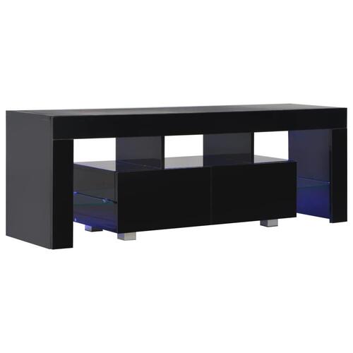 Tv-skab med LED-lys 130x35x45 cm sort højglans