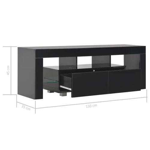 Tv-skab med LED-lys 130x35x45 cm sort højglans