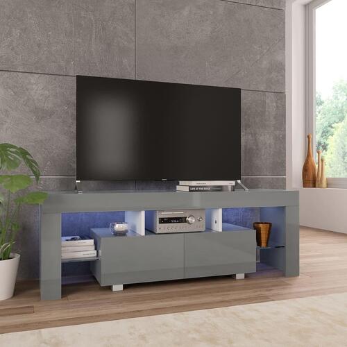 Tv-skab med LED-lys 130x35x45 cm grå højglans
