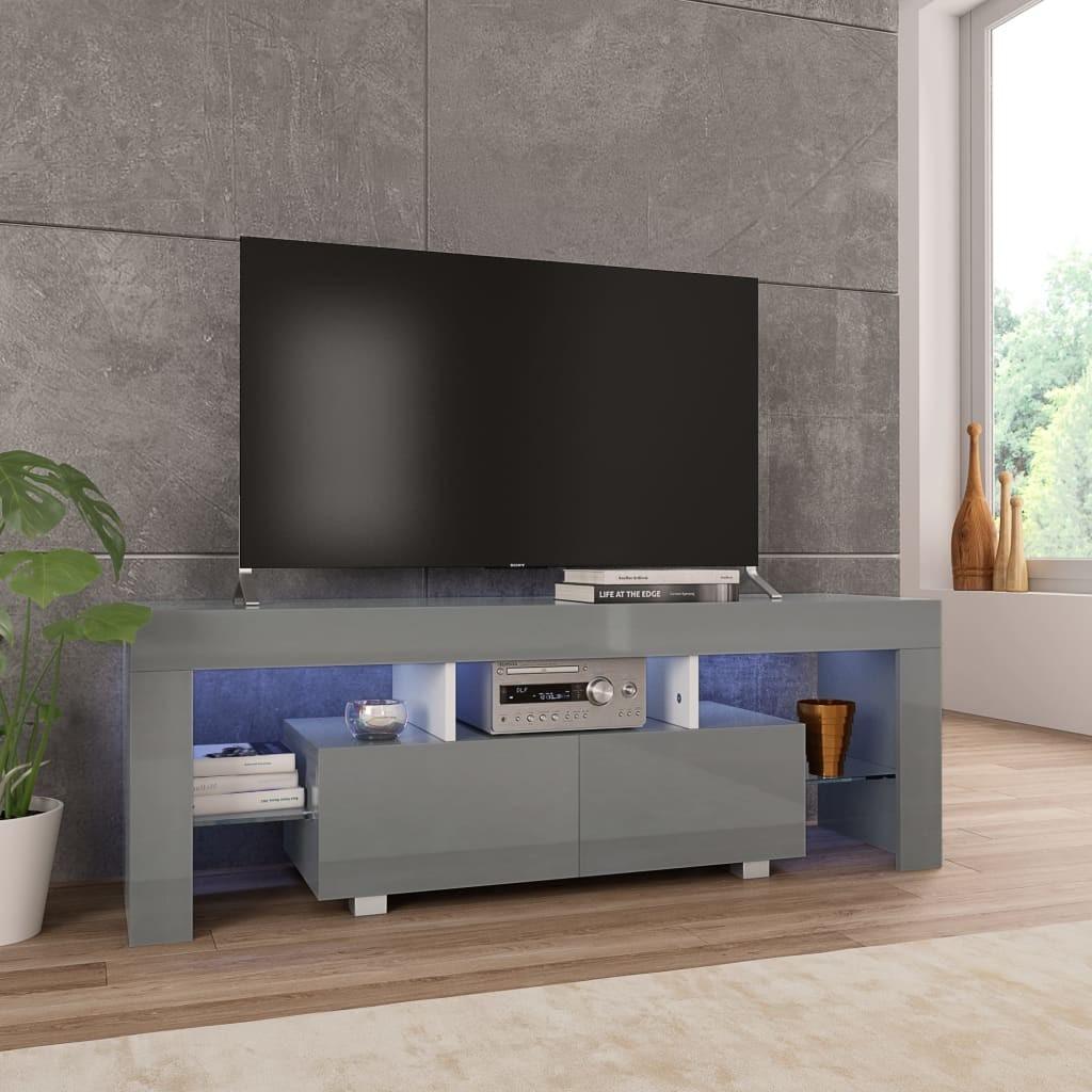 Tv-skab med LED-lys 130x35x45 cm grå højglans