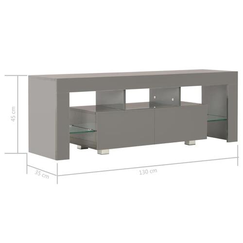 Tv-skab med LED-lys 130x35x45 cm grå højglans