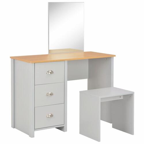 Toiletbord med spejl og skammel 104x45x131 cm grå