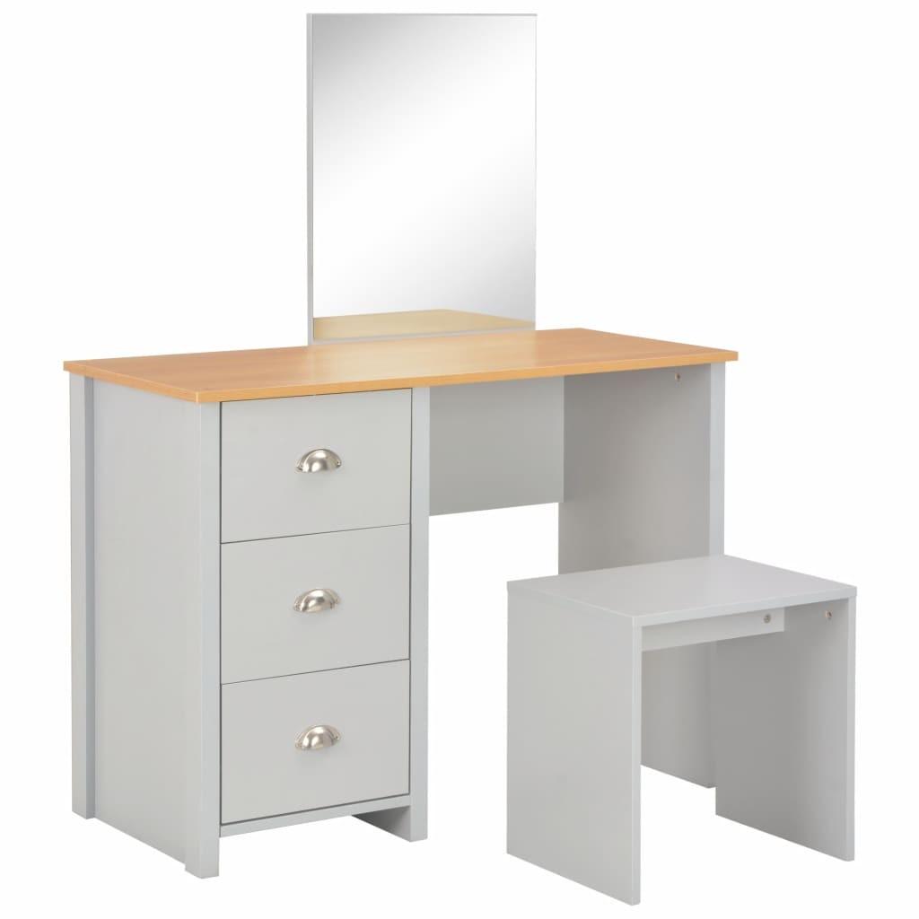 Toiletbord med spejl og skammel 104x45x131 cm grå