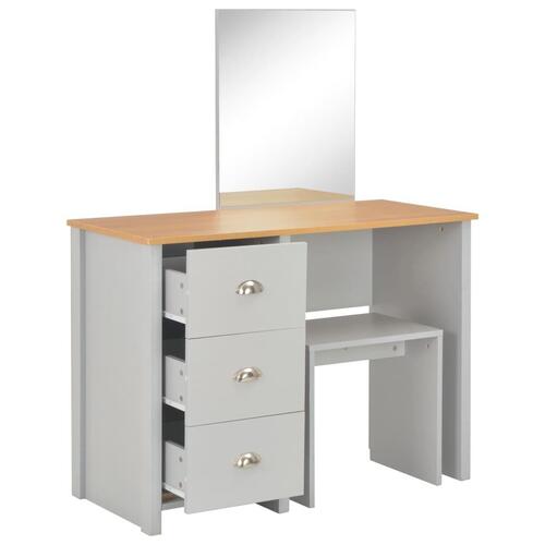 Toiletbord med spejl og skammel 104x45x131 cm grå