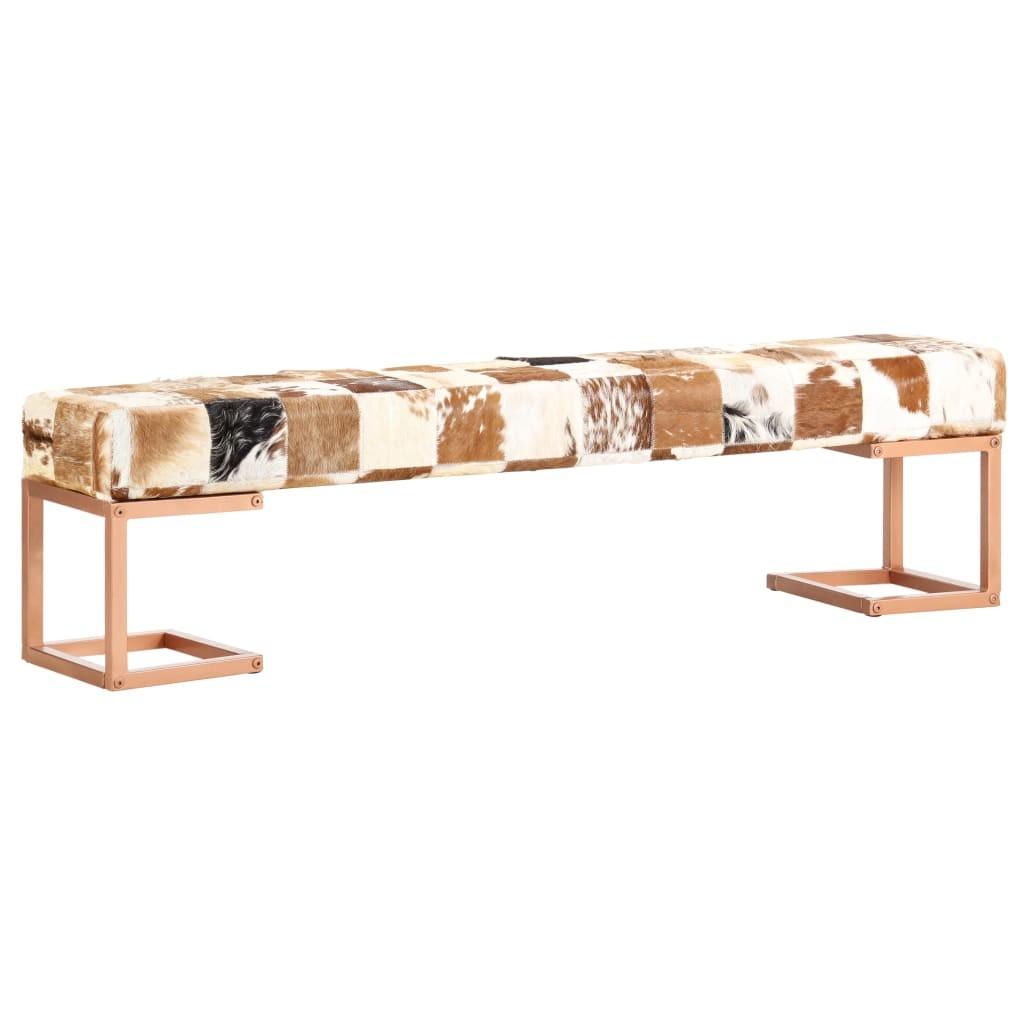 Bænk 160 cm patchwork ægte gedeskind brun
