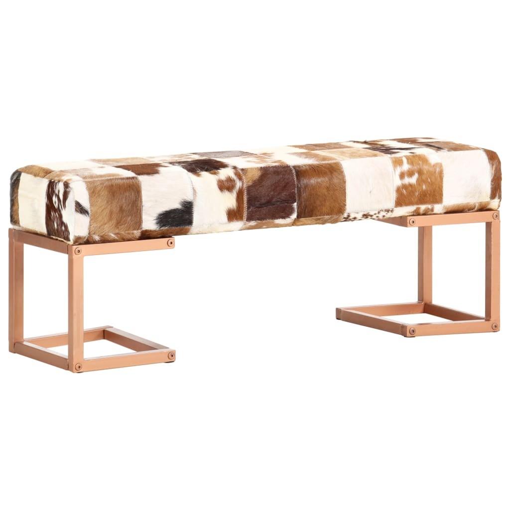Bænk 110 cm patchwork ægte gedeskind brun