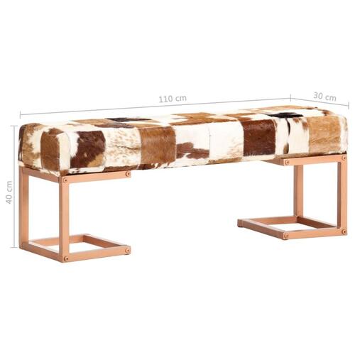 Bænk 110 cm patchwork ægte gedeskind brun